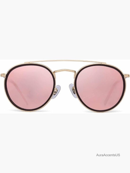 Vintage Round Polarized Sunglasses Double Bridge Metal Frame main image 5